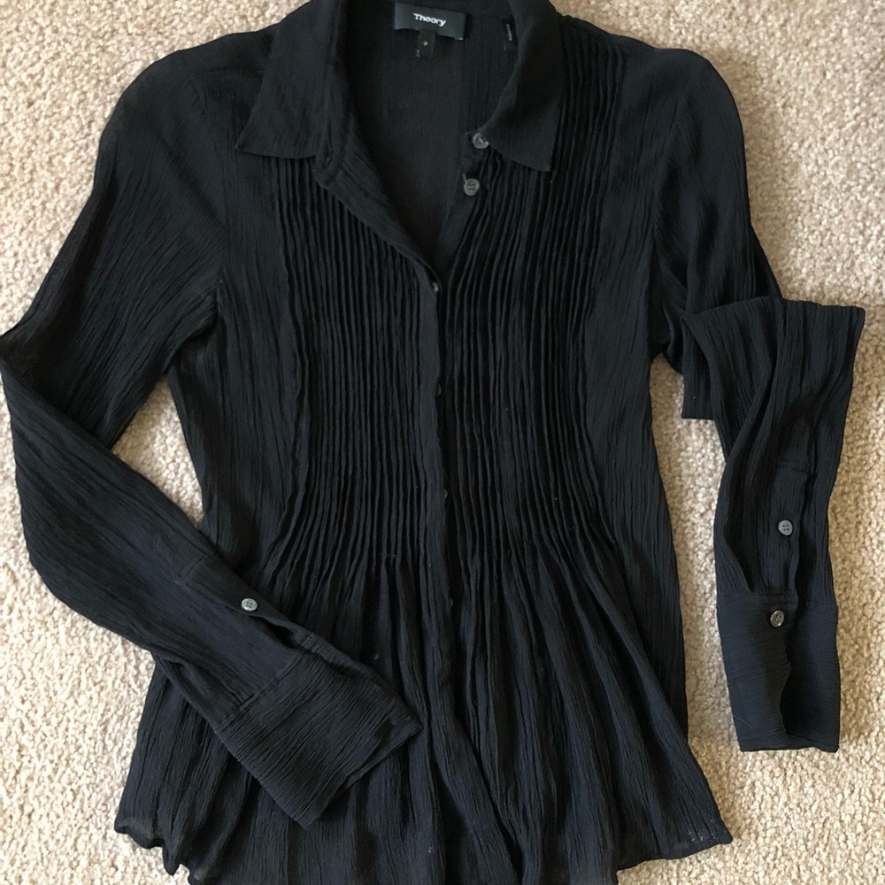 Theory Outlet Black Collar Blouse